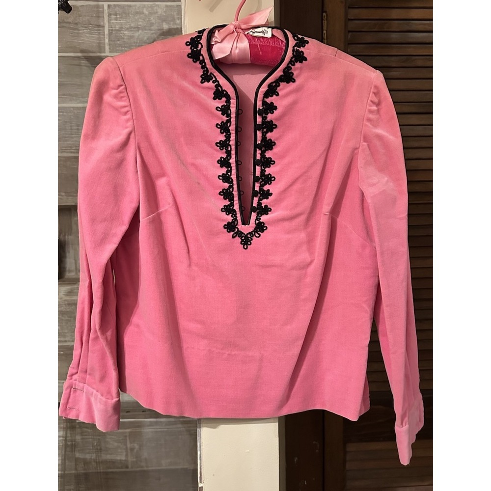 Vintage Haymaker Pink Velvet Black Trim Women's 12 Top Shirt